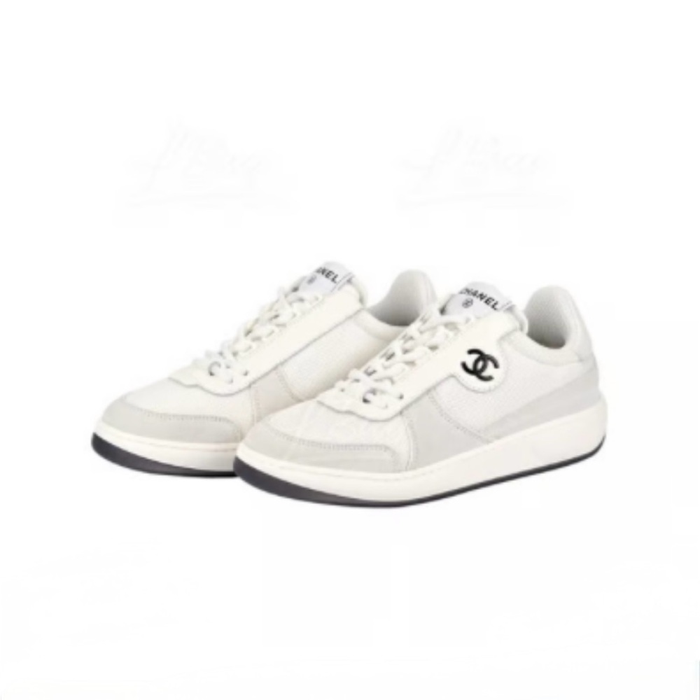 CHANEL Ivory and Black Logo Sneakers
